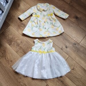 Adorable White and Yellow Baby Dress and Coat Set